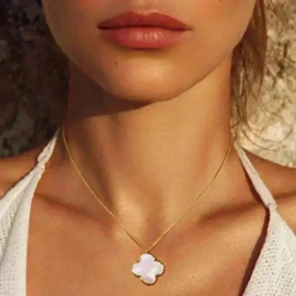 Mother of Pearl & Gold Quatrefoill Necklace